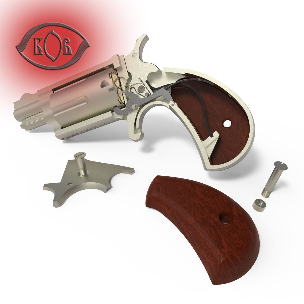 Mini revolver NAA22MS with knuckles assembly and cartridges  3D model_1