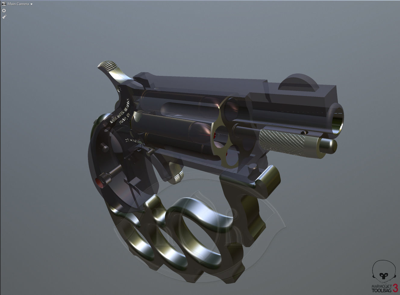 Mini revolver NAA22MS with knuckles assembly and cartridges  3D model_10