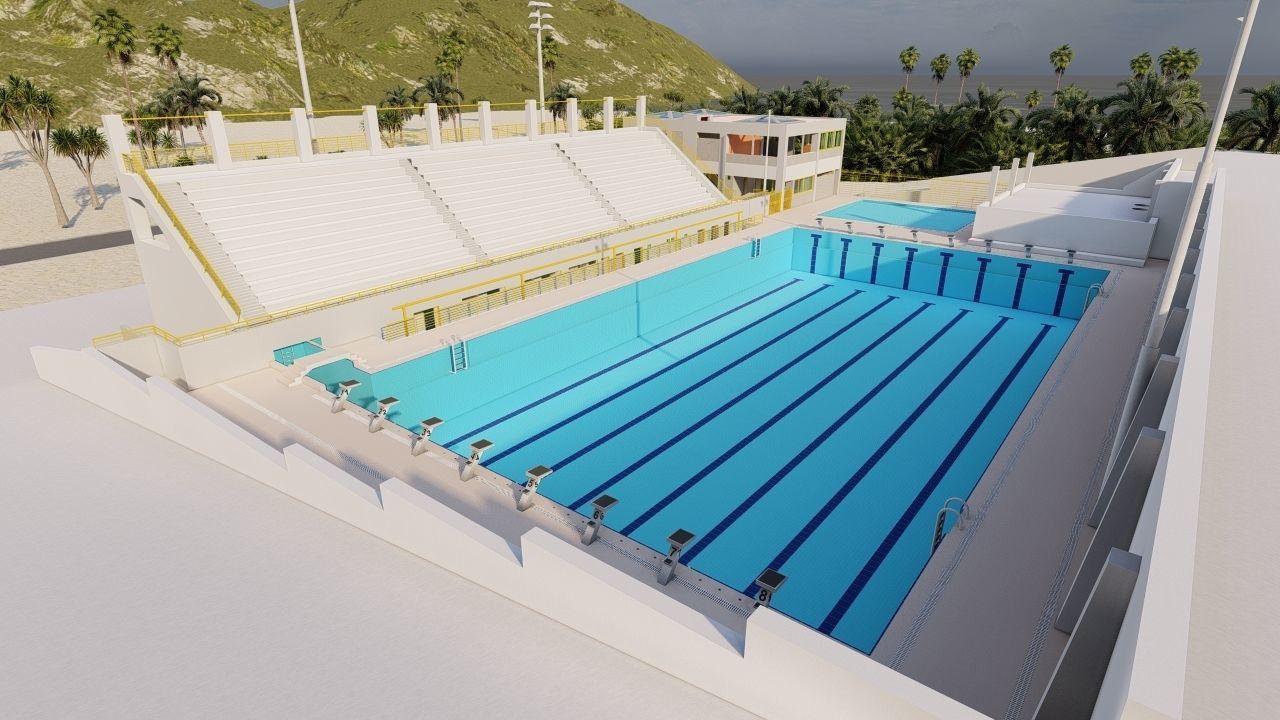 Swimming pool-stadium pool 3D model_1