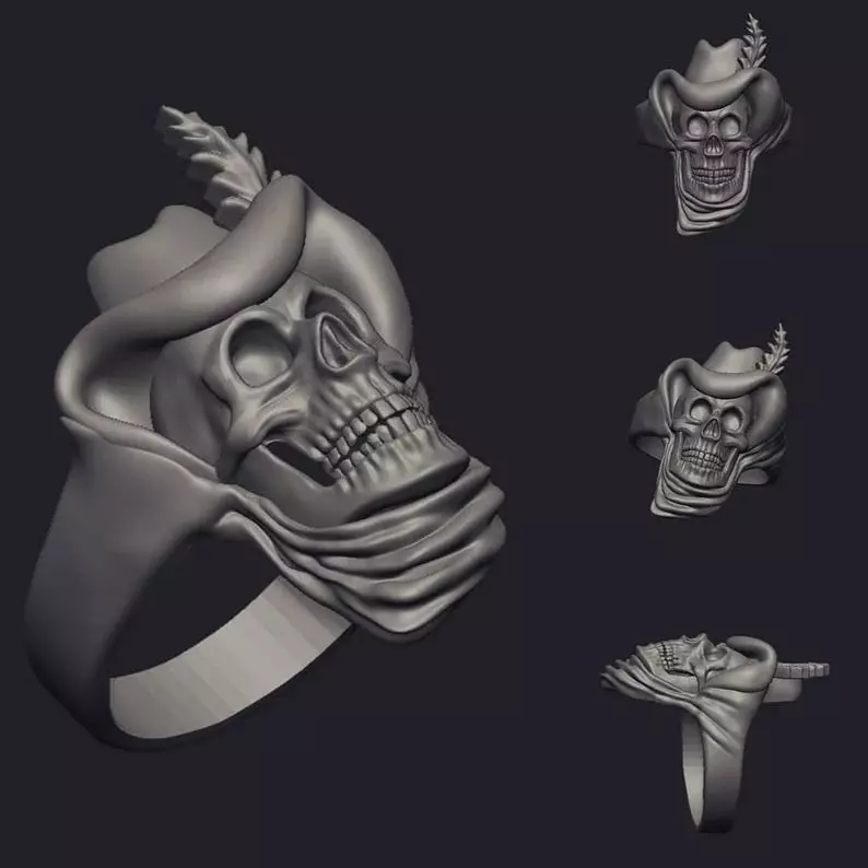 Cowboy Skull Ring Skull Face with Hat Men Ring 3D Printable Ring 3D print model