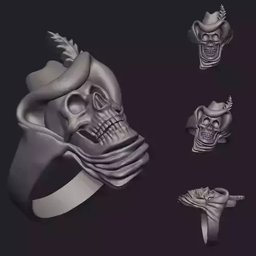 Cowboy Skull Ring Skull Face with Hat Men Ring 3D Printable Ring