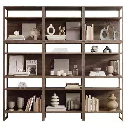 Decorative Set 004 - Wooden Shelves Decorative With Book Rack 3D model