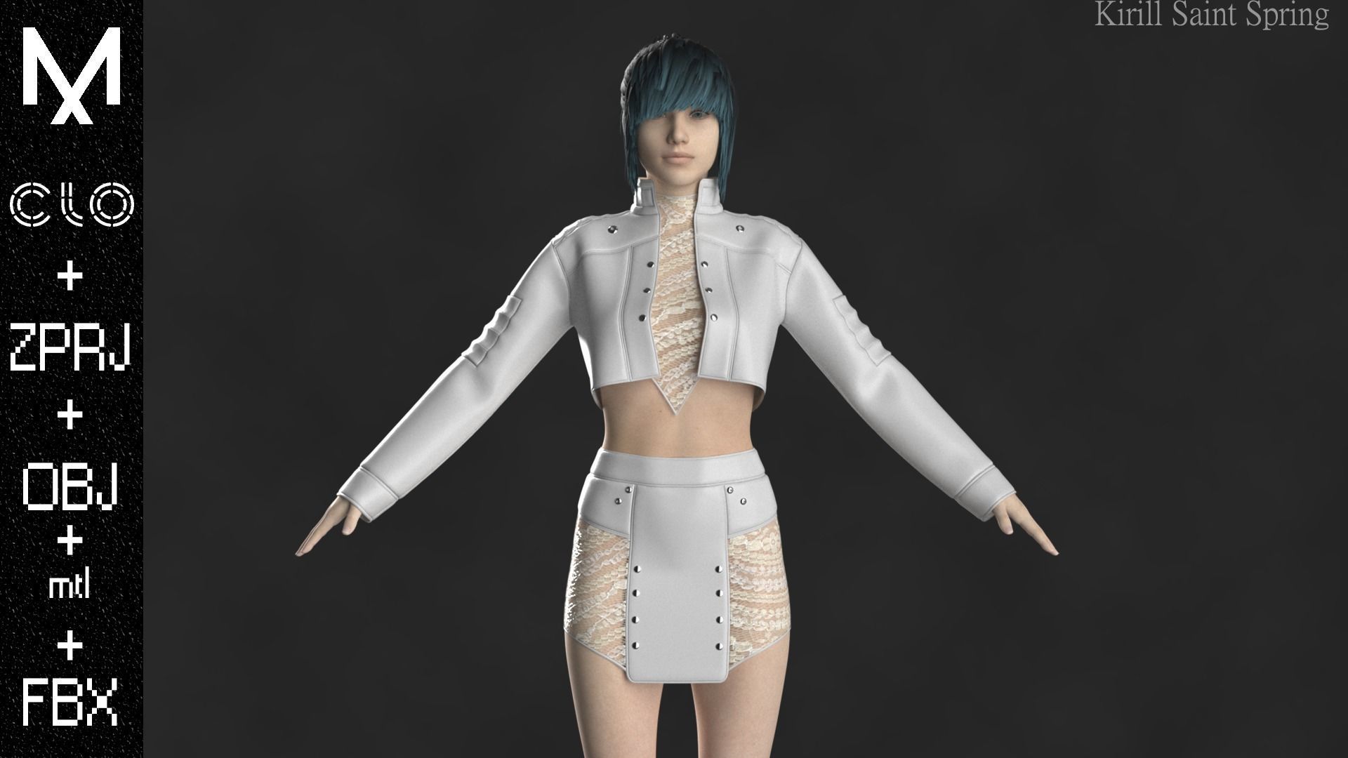 New Outfit Female Marvelous designer Clo3d OBJ mtl FBX ZPRJ 3D model_9