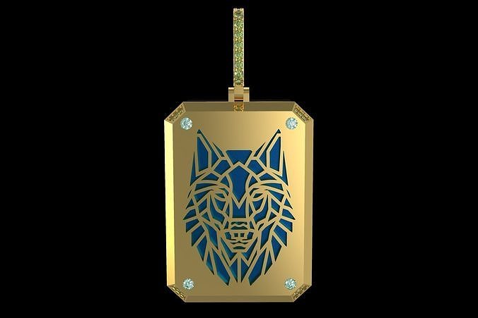 Gold Wolf Diamond Pendant 3D model