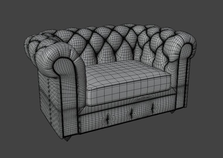 Tuffed Leather Sofa 3D Model Free low-poly 3D model_3