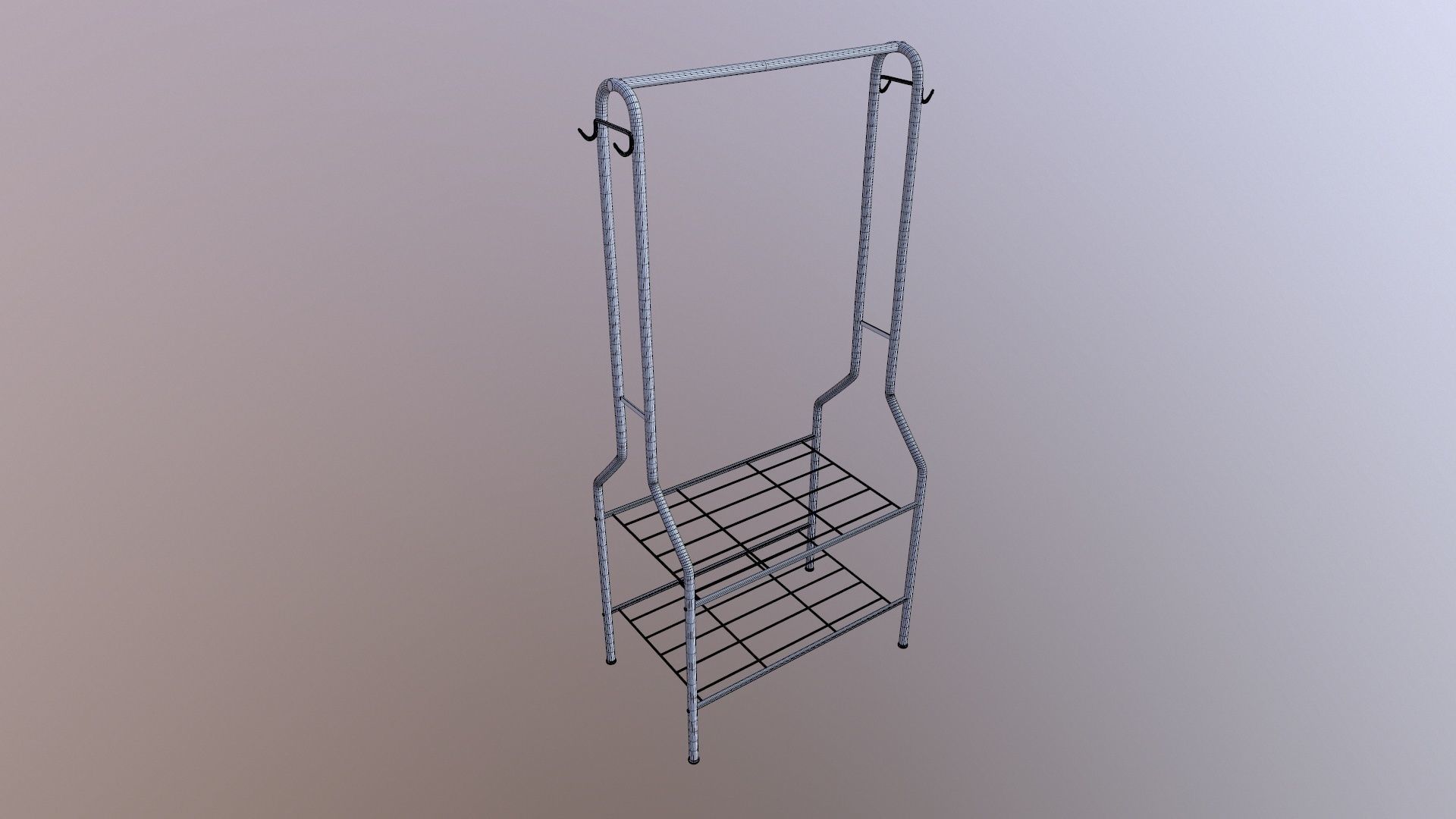 Clothes Rail with Shoe Rack Storage 3D model_7