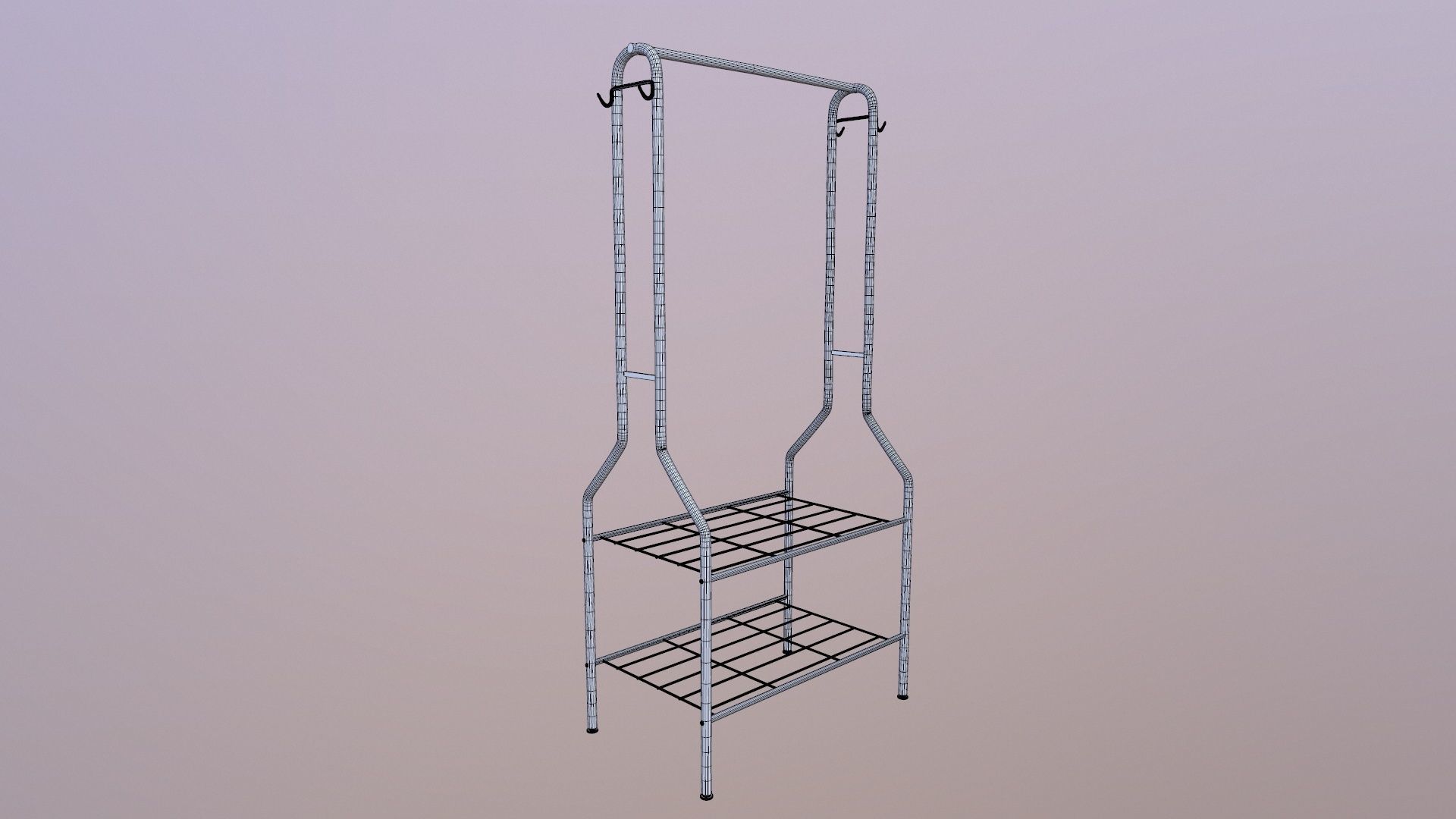 Clothes Rail with Shoe Rack Storage 3D model_9
