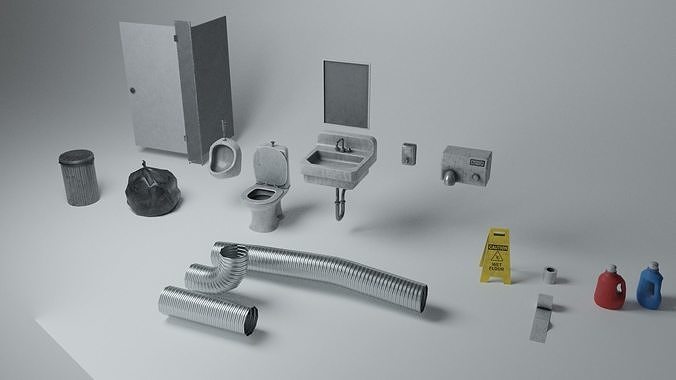Public Restroom Modular Props Gameready PBR Low-poly 3D model