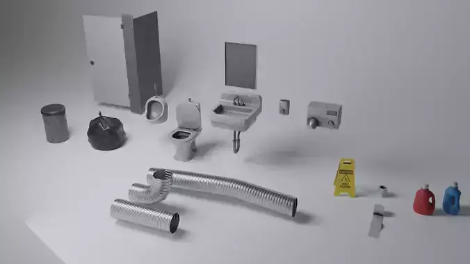Public Restroom Modular Props Gameready PBR