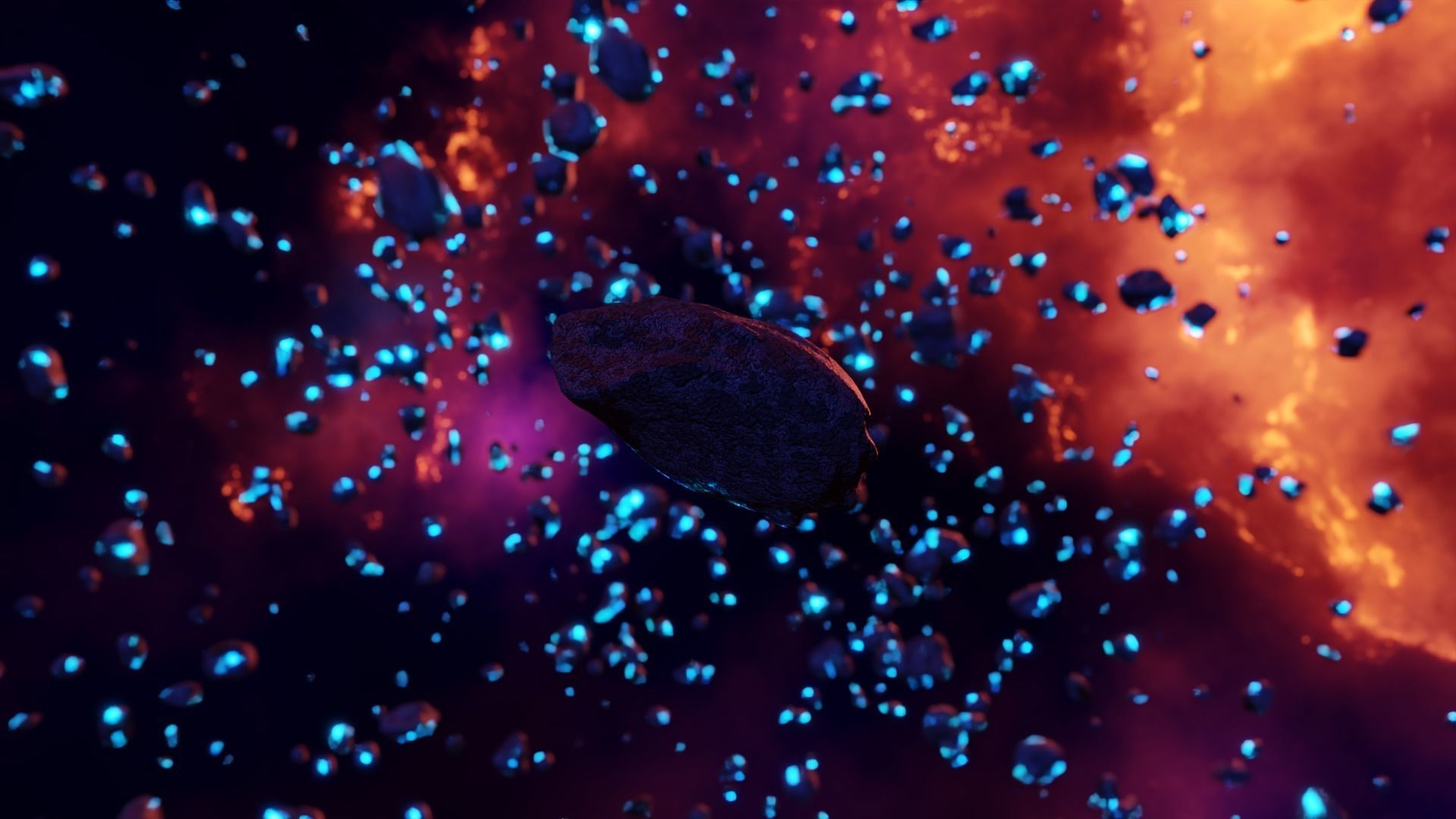 Glowing Asteroid Pack 3D model_7