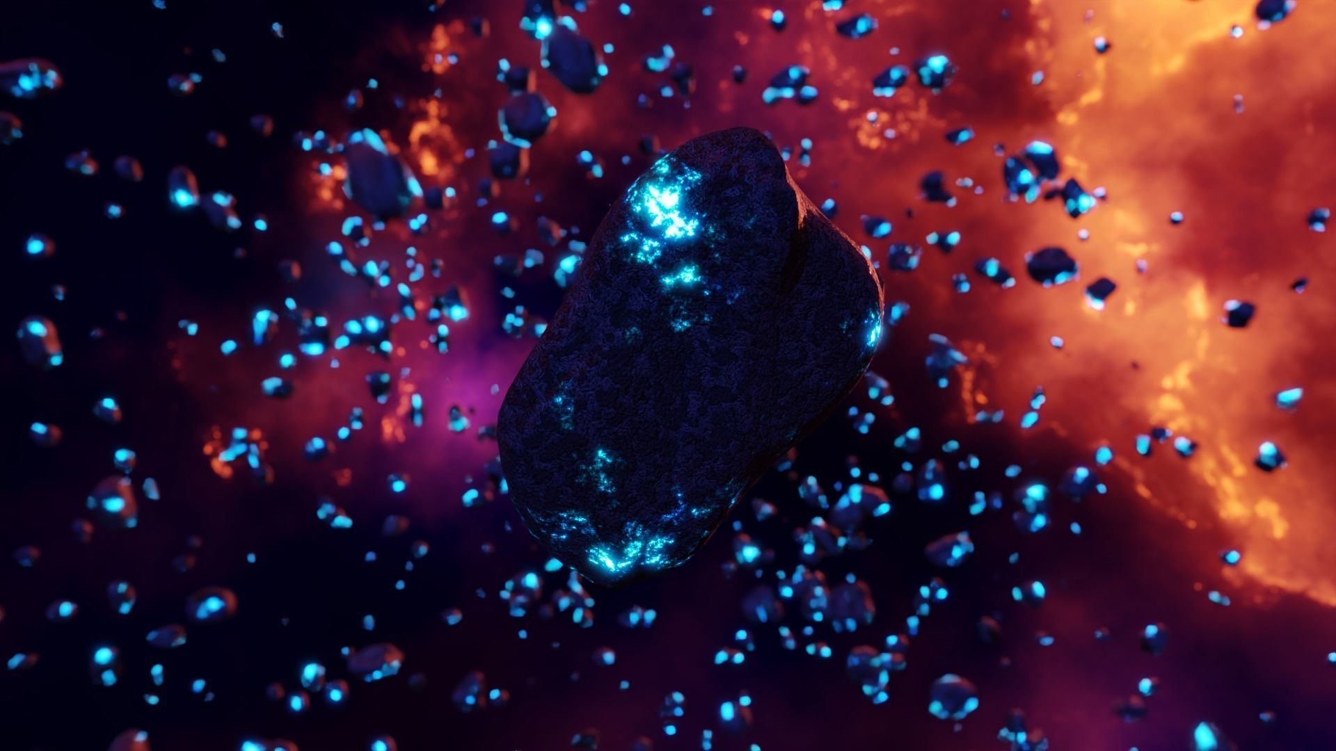 Glowing Asteroid Pack 3D model_13