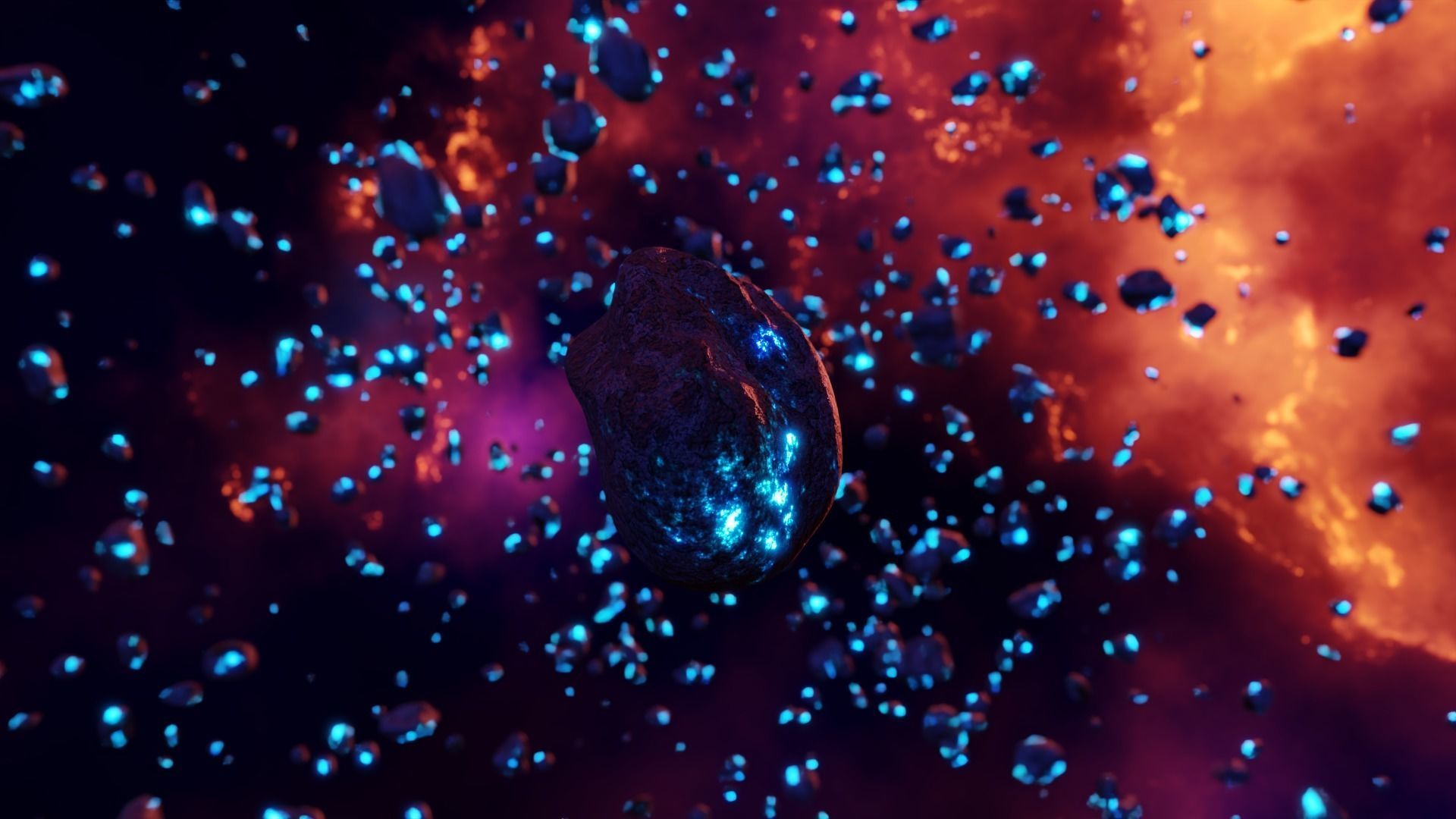 Glowing Asteroid Pack 3D model_10