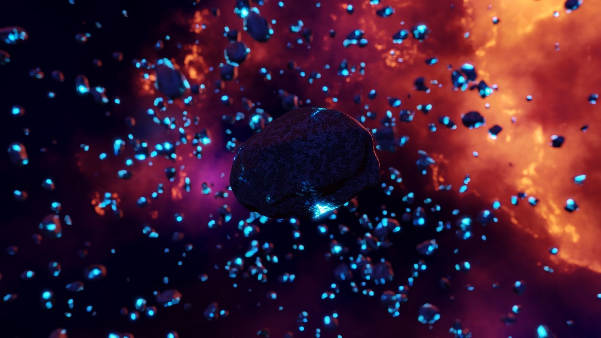 Glowing Asteroid Pack 3D model_4