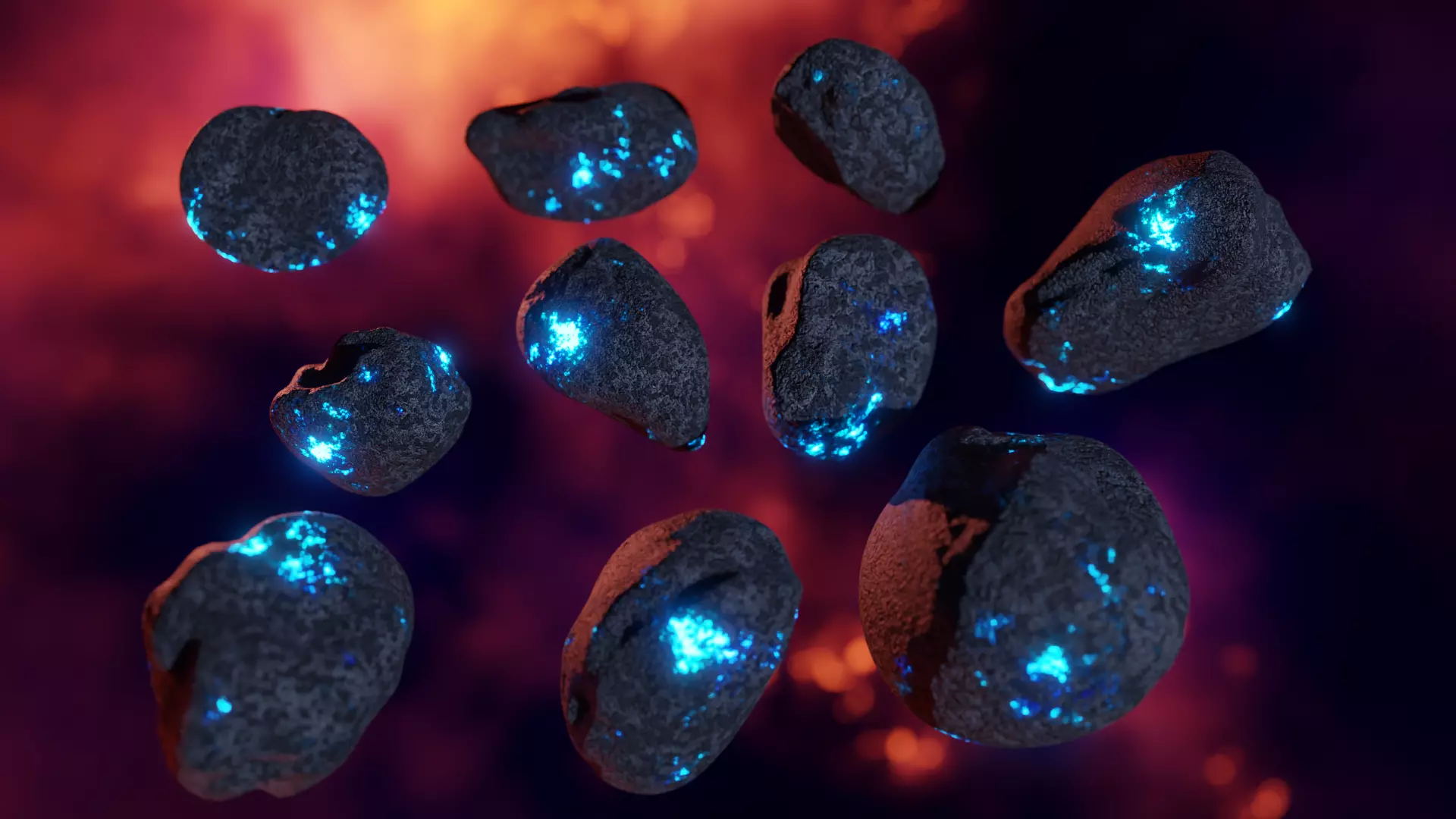 Glowing Asteroid Pack 3D model_0