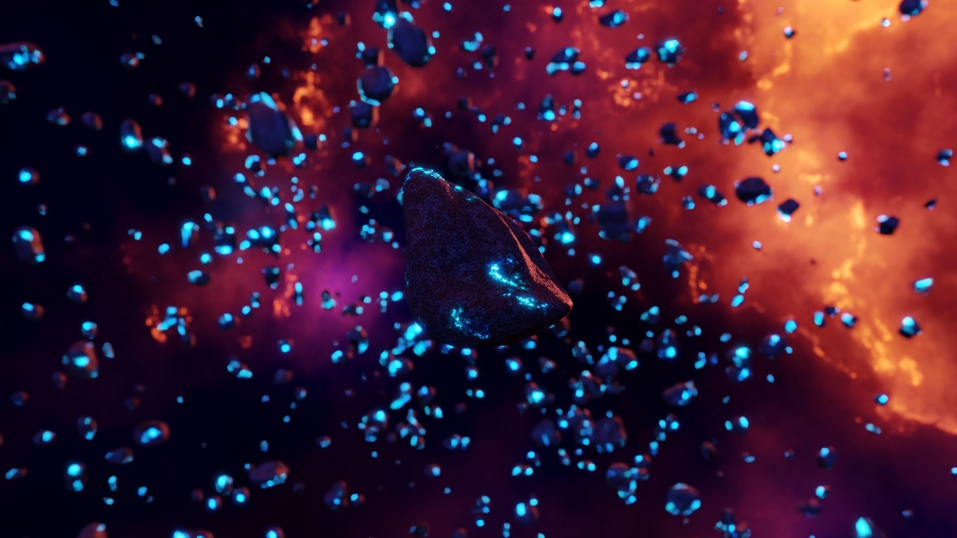 Glowing Asteroid Pack 3D model_5