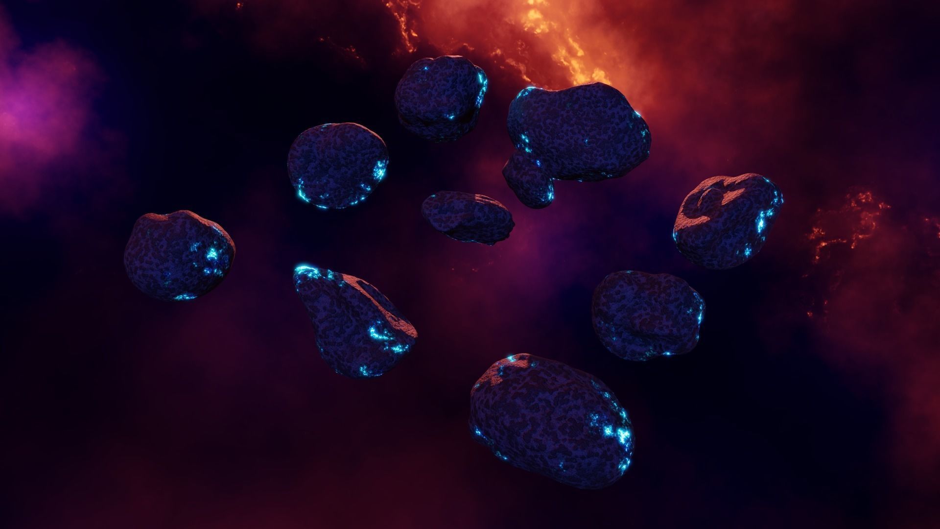 Glowing Asteroid Pack 3D model_2