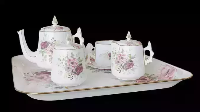 Low polly old tea set porcelain