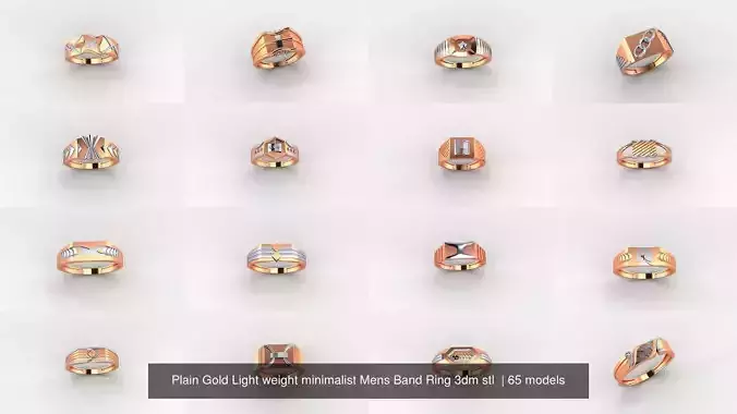 65 Plain Gold Light weight minimalist Mens Band Ring 3dm stl  3D Model Collection