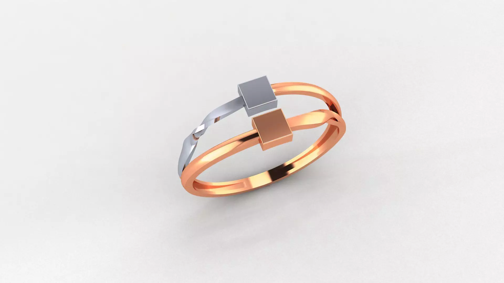 Cube on twisted wire Ultra light wt minimalist Plain Gold Ring 3D print model_0