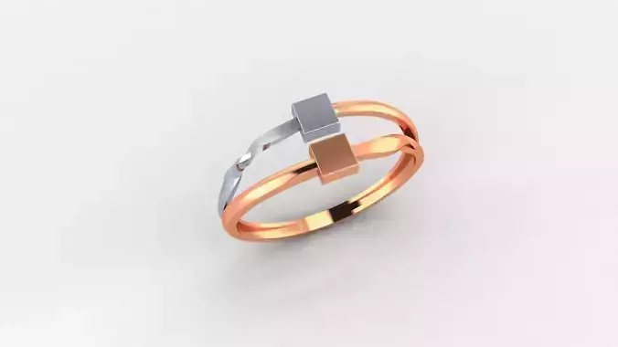 Cube on twisted wire Ultra light wt minimalist Plain Gold Ring 3D print model