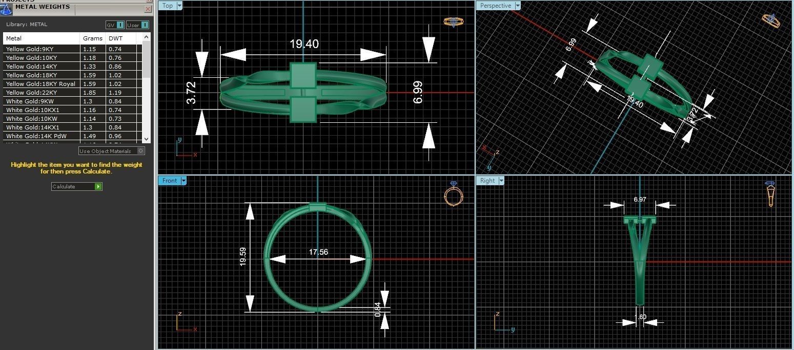 Cube on twisted wire Ultra light wt minimalist Plain Gold Ring 3D print model_3
