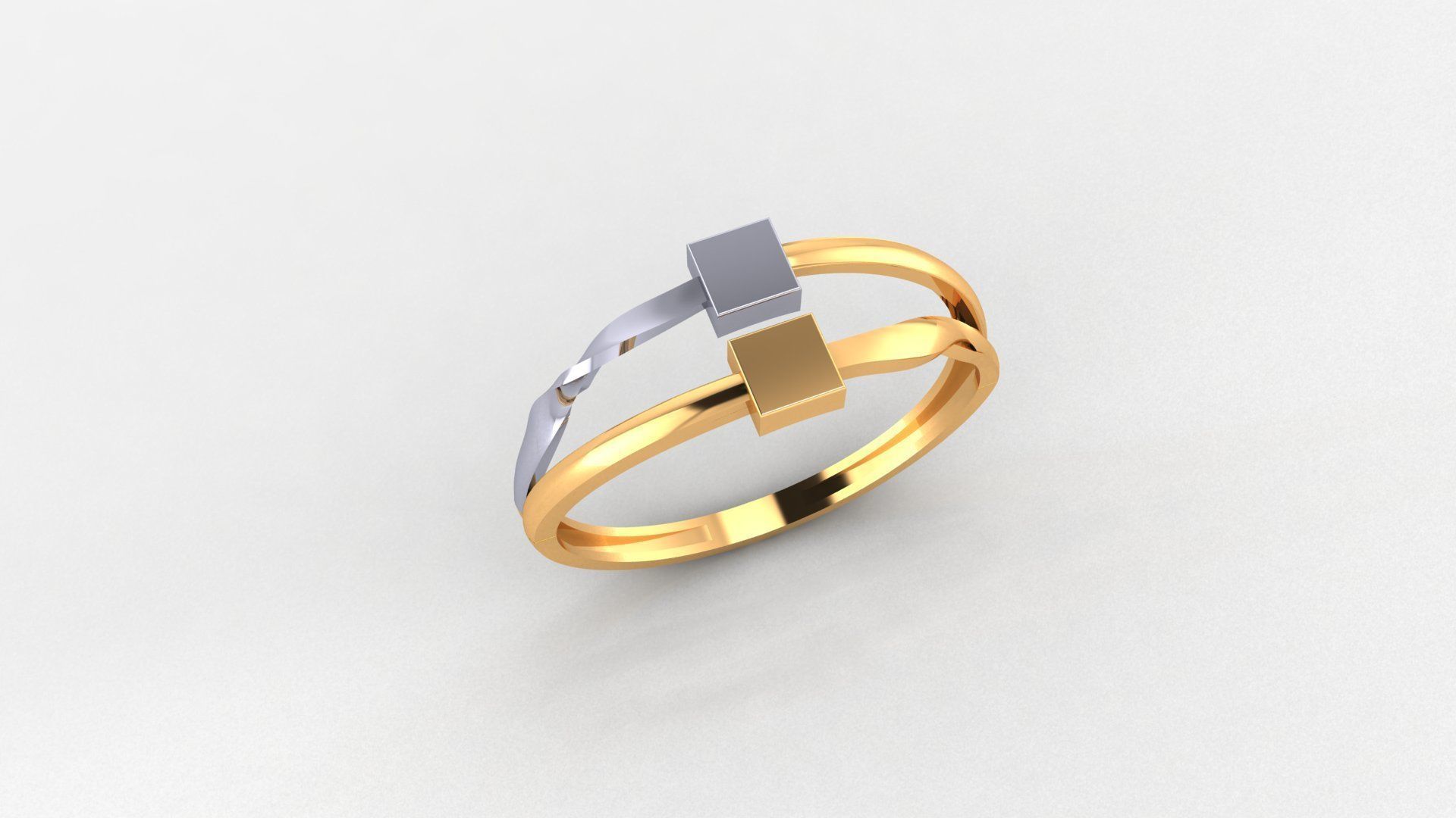 Cube on twisted wire Ultra light wt minimalist Plain Gold Ring 3D print model_1