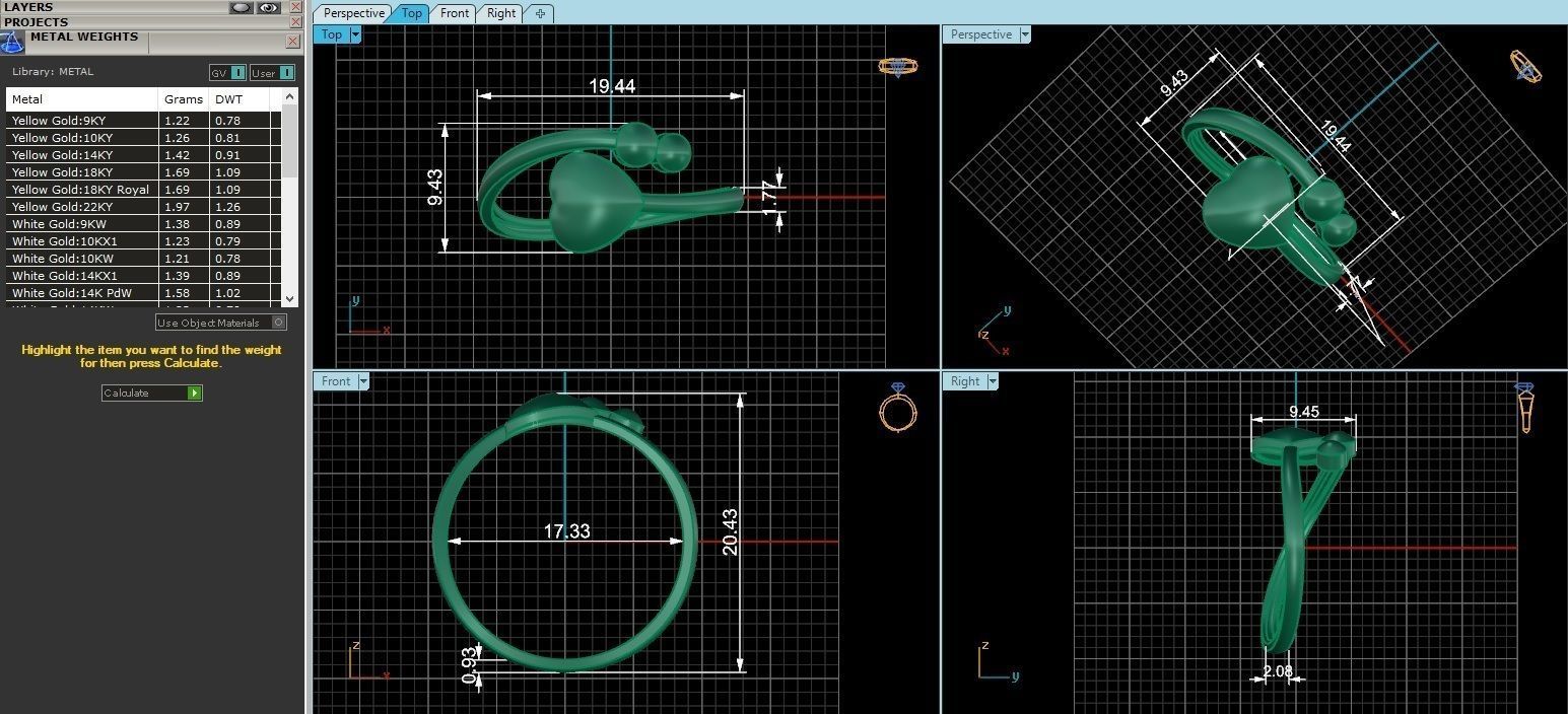 Heart Love Bead Ultra light wt minimalist Plain Gold Ring 3D print model_3