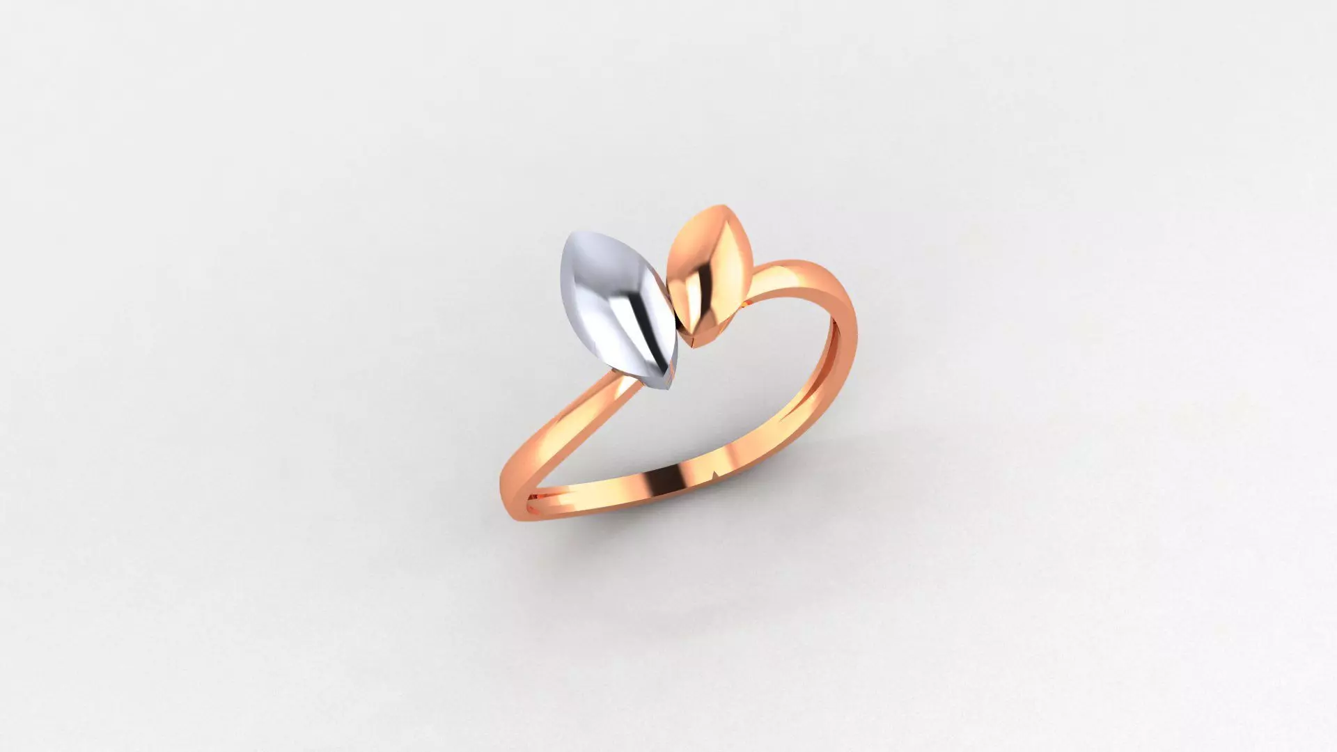 Dual Leaf Ultra light wt minimalist Plain Gold Ring 3D print model_0