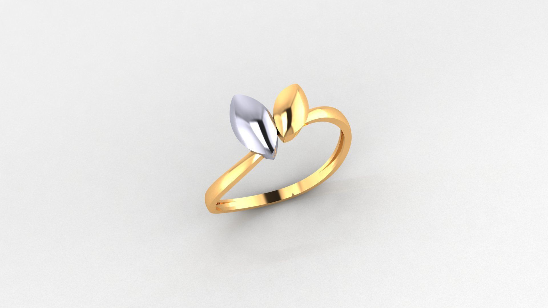 Dual Leaf Ultra light wt minimalist Plain Gold Ring 3D print model_1