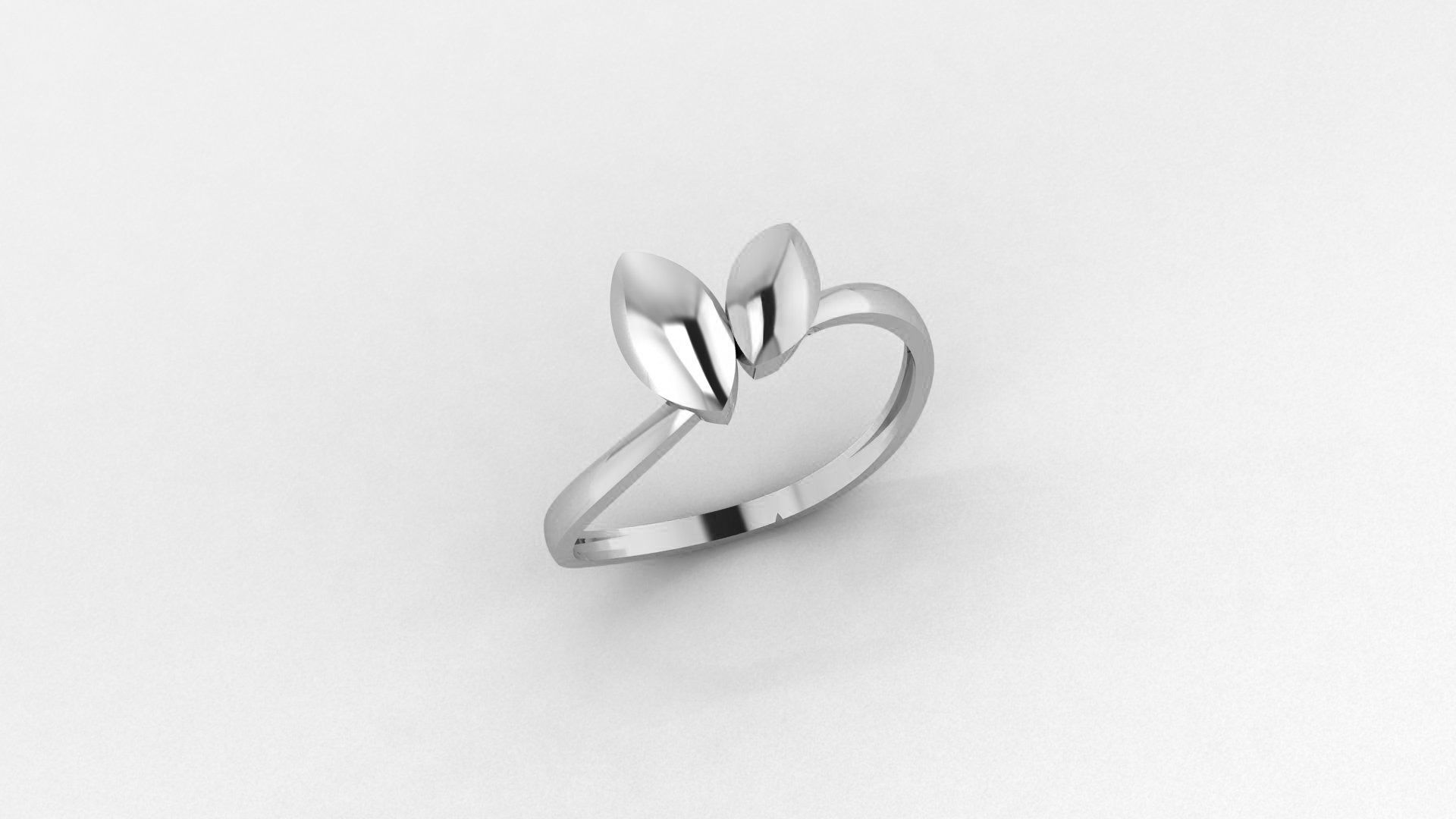 Dual Leaf Ultra light wt minimalist Plain Gold Ring 3D print model_2