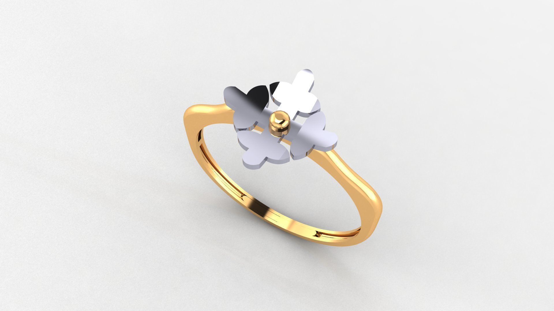 Blooming Geometric Flower Ultra light wt Plain Gold Ring 3D print model_1