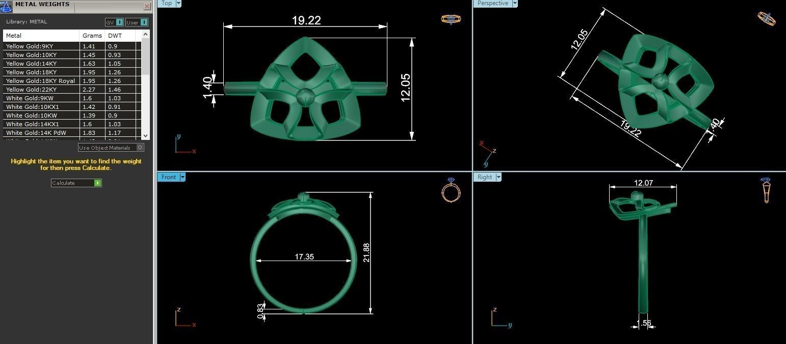 Triangular Flower Ultra light wt minimalist Plain Gold Ring 3D print model_3