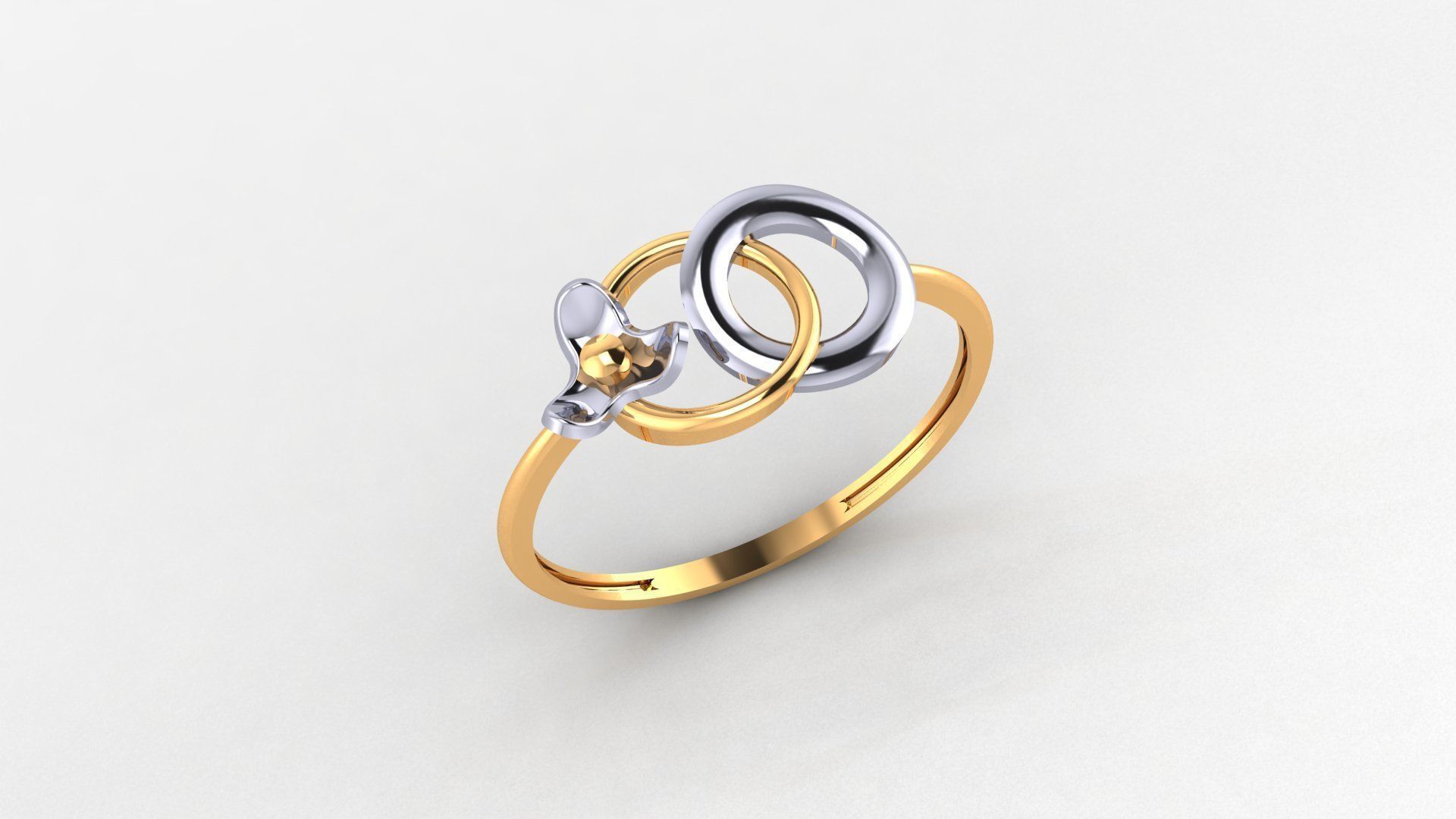Flower With Link Ultra light wt minimalist Plain Gold Ring 3D print model_1