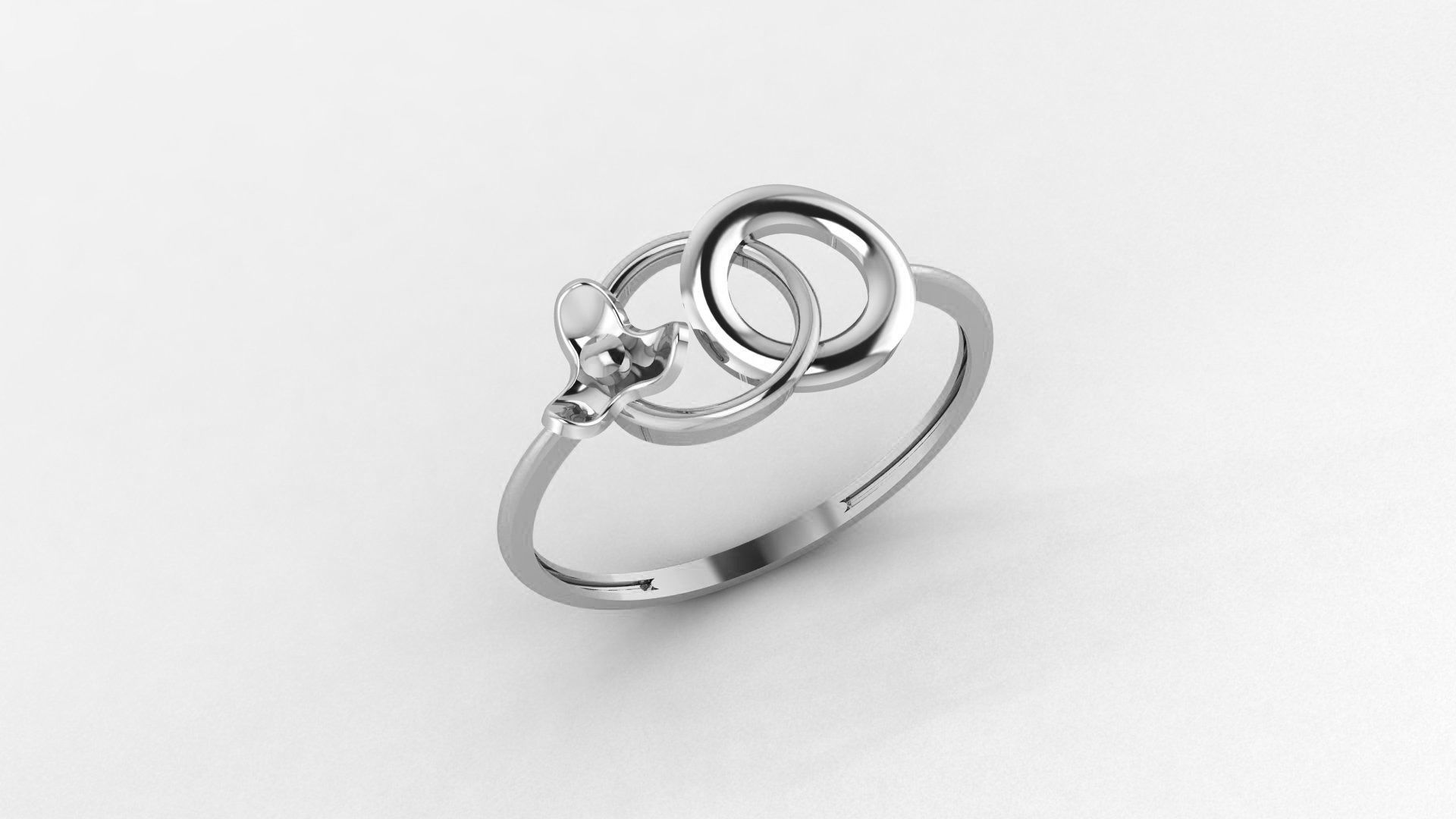 Flower With Link Ultra light wt minimalist Plain Gold Ring 3D print model_2