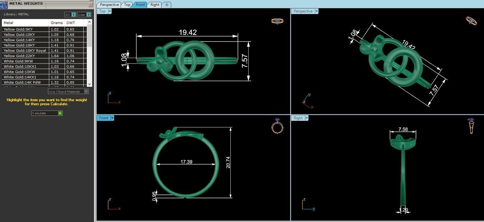 Flower With Link Ultra light wt minimalist Plain Gold Ring 3D print model_3