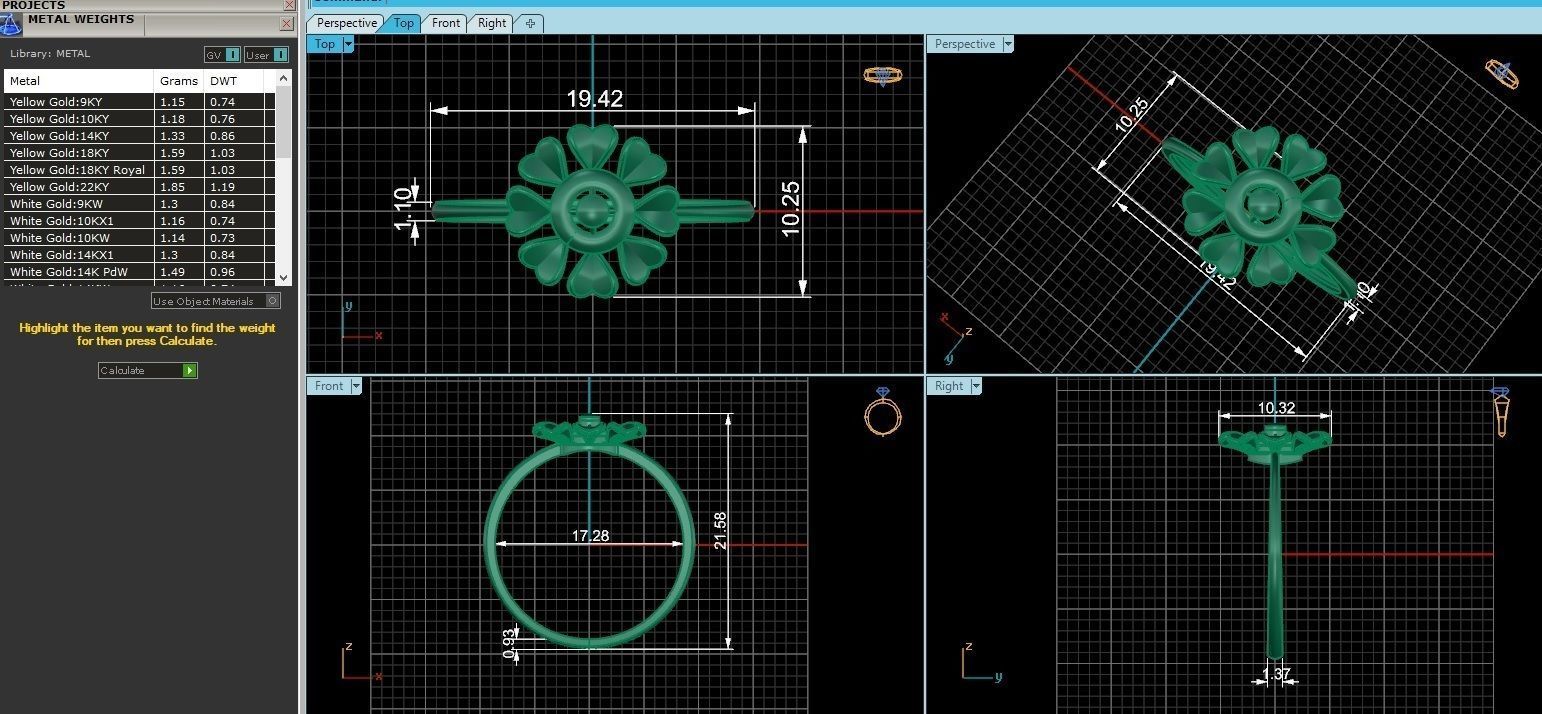 Blooming Flower Ultra light wt minimalist Plain Gold Ring 3D print model_3