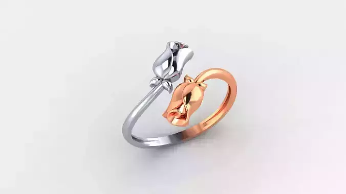 Dual Flower Ultra light wt minimalist Plain Gold Ring 3dm stl 3D print model