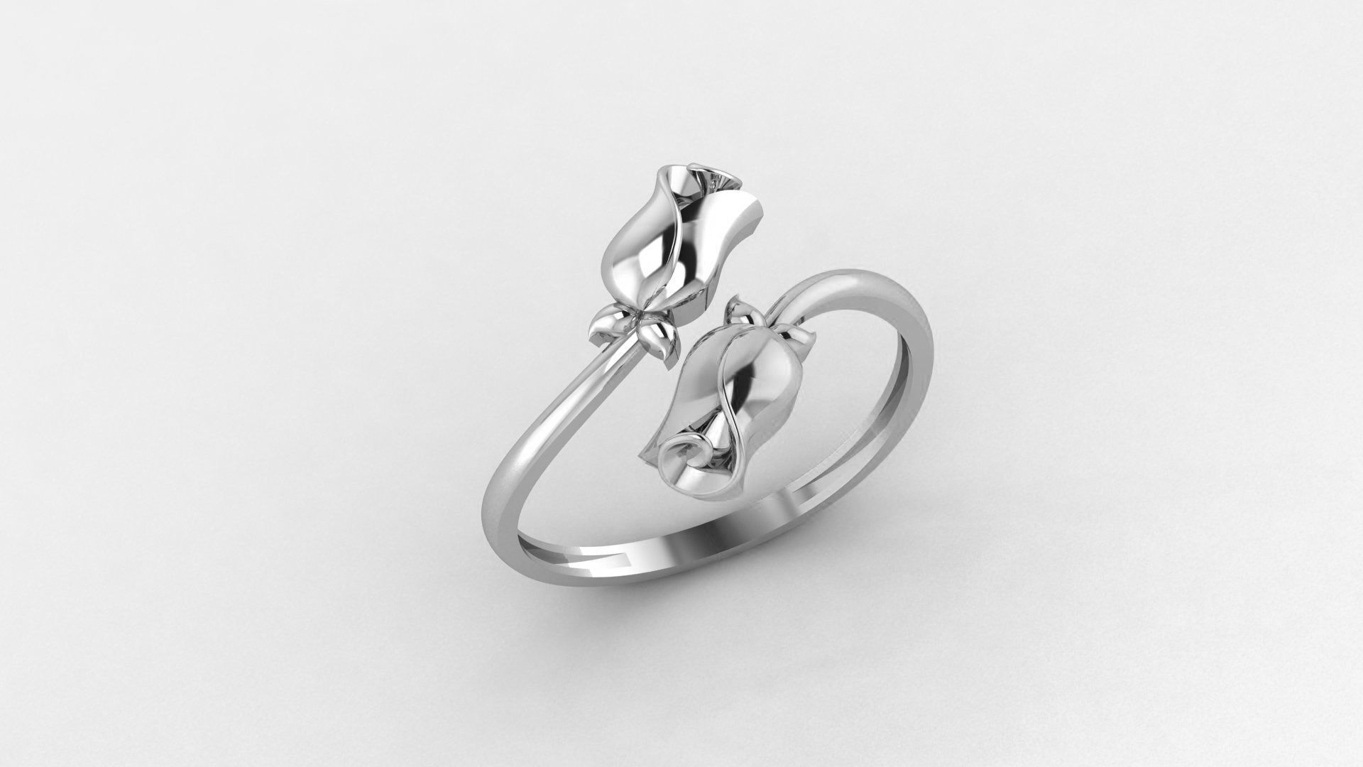 Dual Flower Ultra light wt minimalist Plain Gold Ring 3dm stl 3D print model_2