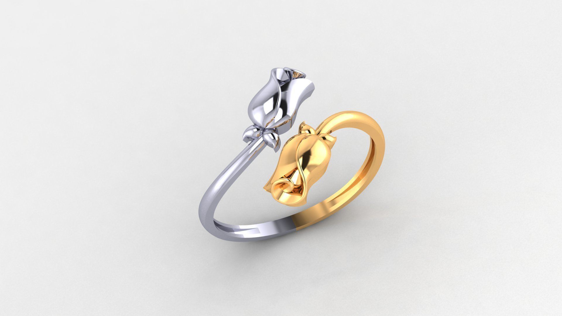 Dual Flower Ultra light wt minimalist Plain Gold Ring 3dm stl 3D print model_1