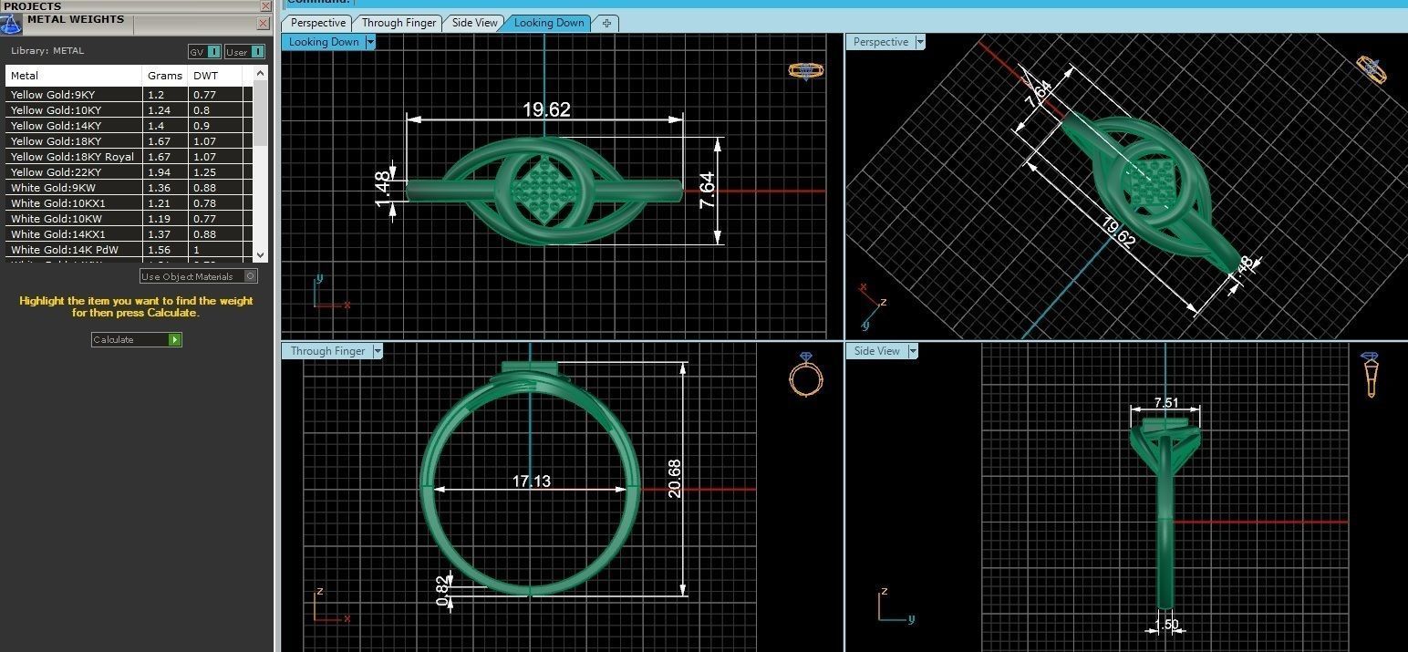 Dots on Square Ultra light wt minimalist Plain Gold Ring 3D print model_3