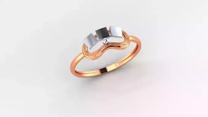 Trio Cube Ultra light wt minimalist Plain Gold Ring