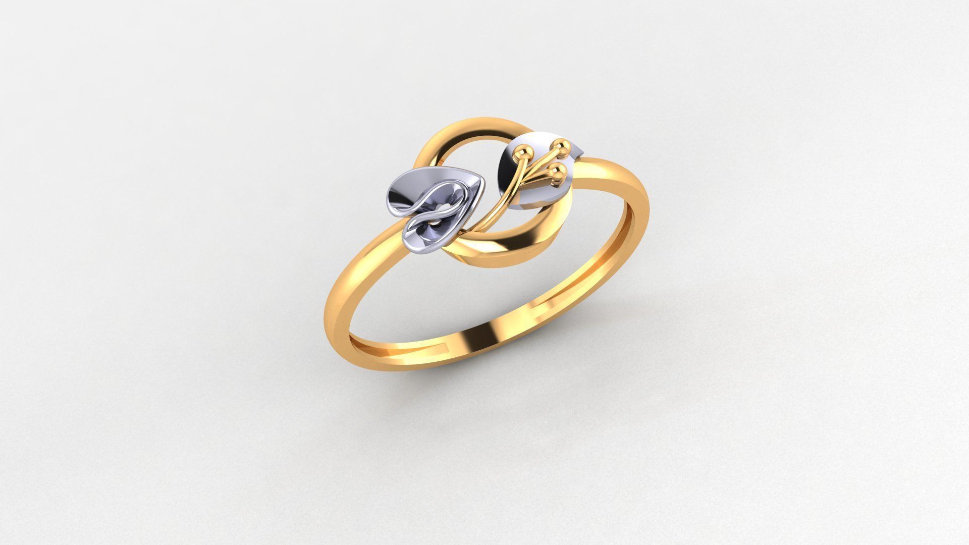 Heart Leaf Ultra light wt minimalist Plain Gold Ringheart 3D print model_1