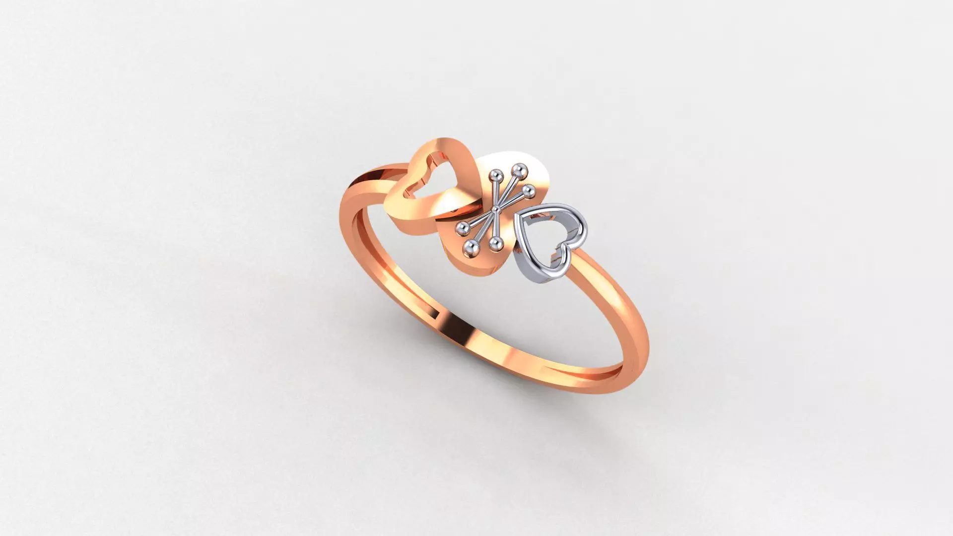 Dual Heart Love Valentine Ultra light wt Plain Gold Ring 3D print model_0