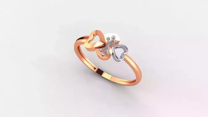 Dual Heart Love Valentine Ultra light wt Plain Gold Ring 3D print model