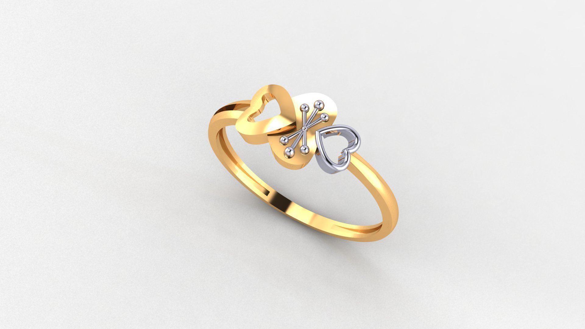 Dual Heart Love Valentine Ultra light wt Plain Gold Ring 3D print model_1