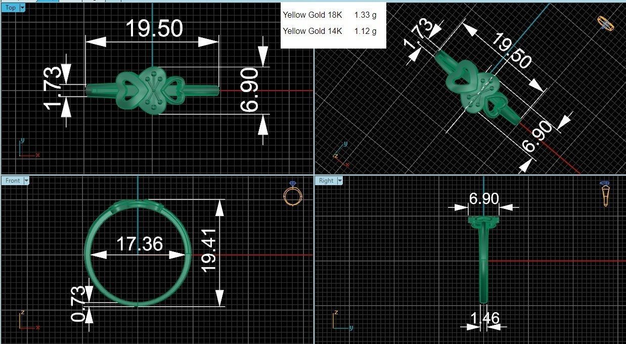Dual Heart Love Valentine Ultra light wt Plain Gold Ring 3D print model_3
