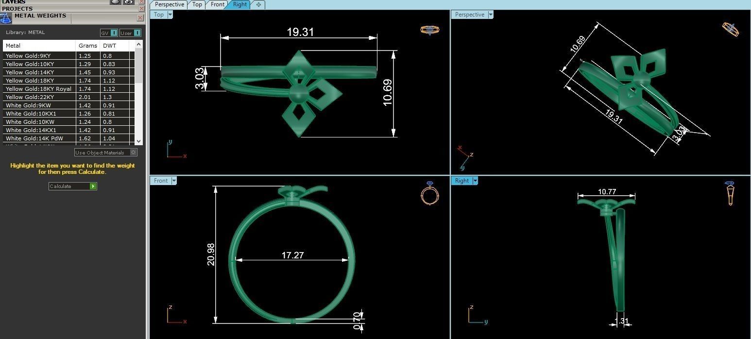 Blooming Flower Ultra light wt minimalist Plain Gold Ring 3D print model_3