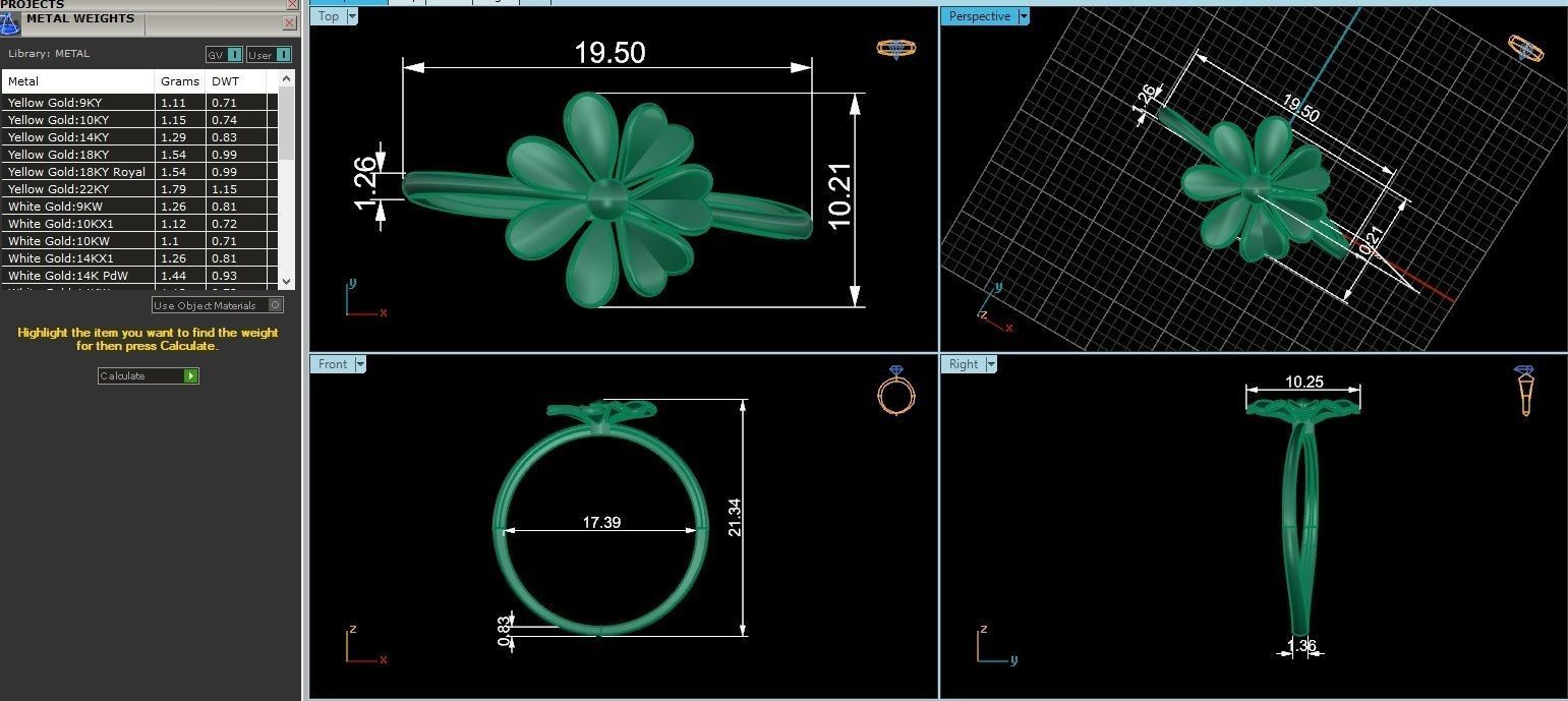 Blooming Flower Ultra light wt minimalist Plain Gold Ring 3D print model_3