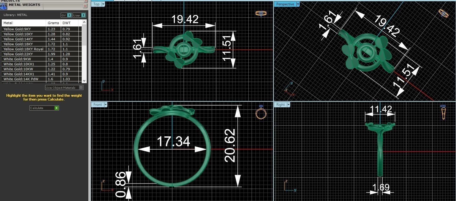 Butterfly Flower Ultra light wt minimalist Plain Gold Ring 3D print model_3