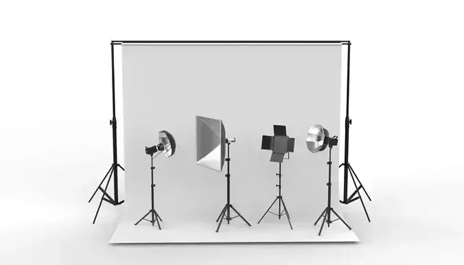 Studio Backdrop And Lights Kit Collection 3D model